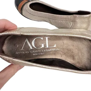 Agl Atillio Giusti Leombruni Gold Black Cap Toe Flat Sz 36/6 thumbnail 4