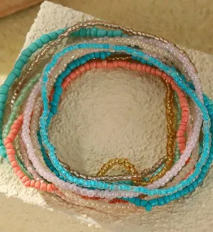 Festival Vibrant 10 Strands Boho Coastal Beach Vibes Stretch Bracelet thumbnail 1