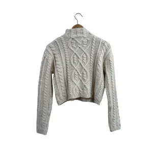 Superdry Sartorial Womens Cream Cable Knit Studded Mock Neck Cropped Sweater XS thumbnail 2