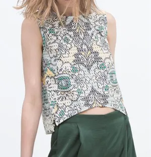 Perforated Tank Floral Laser-Cut Cut-Outs Cutouts Sleeveless Blouse Top M thumbnail 1