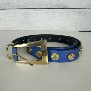 Vintage The Limited Blue Leather‎ Gold Lion Head Studded Sz Medium Italy Luxury thumbnail 2
