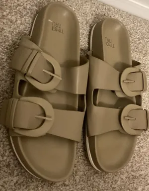 Time & Tru Double Buckle EVA Slide Sandals Taupe Women's Size 7 thumbnail 1