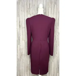Trina Turk Women's Size 6 Burgundy V-Neck Puff‎ Sleeve Knee Length Dress thumbnail 4