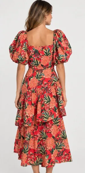 NWT farm rio pineapple bloom red Midi Dress M thumbnail 1