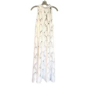 Holly Shae Eyelet‎ Lace Neck Tie Maxi Dress Women's XS/M White Boho Resortwear thumbnail 5