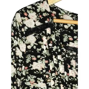 Maeve‎ Anthropologie Floral Lace Trim Blouse Womens 10 Black Boho Pleated Rayon thumbnail 9