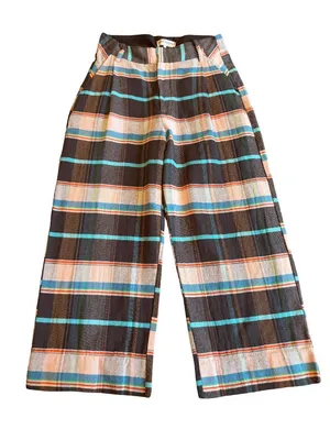 Free People Plaid Back Buckle Cotton Pants Wide Leg Bold Trousers Size 10 NWT thumbnail 2