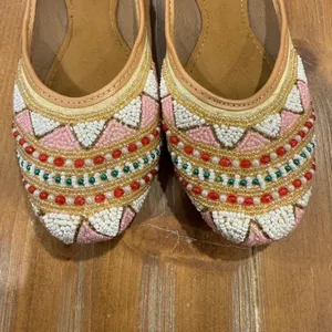 Relax Nagra Jaipur Beaded Flats Women’s 6 Pink Gold Embellished Slip On Shoes thumbnail 3