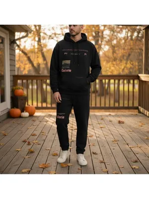 COLLUSION Unisex Lounge cotton set pants & sweat shirt hoodie black with graphic thumbnail 2