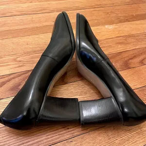 Jacqueline Ferrar Vintage Black Leather Block Heel Pumps Square Toe Shoes 8.5M thumbnail 3