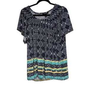Style Co‎ Woman 3X Black White Geometric Print Tunic Top Short Sleeve thumbnail 6