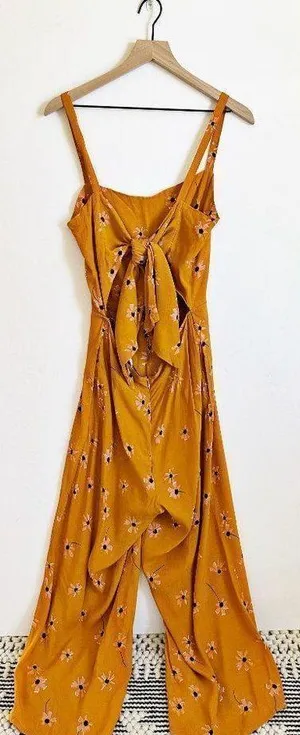 Faithfull The BranD Anthropologie Wide Leg Jumpsuit Floral Orange Size L thumbnail 6