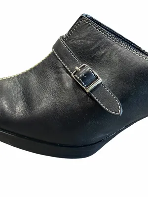 St John’s Bay Y2K Leather Shoes Size 8 Black Mules Clogs Buckle Office Neutral thumbnail 5