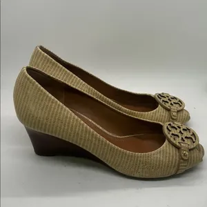 Tory Burch Sexy Tan Peep-Toe Wedge Heel Shoes **Size 8.5** 🔥🔥 thumbnail 4