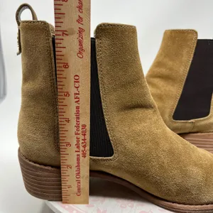 Tory Burch Chelsea Boots Women 10.5 Tan Suede Leather Square Toe Block Heel Pull thumbnail 8