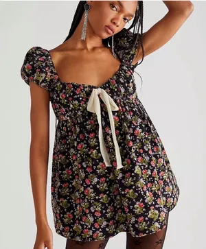$128 NWOT Free People Gaia Cord Corduroy Cute Babydoll Printed Tunic XS thumbnail 1