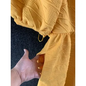 Free People Mini Dress Retail$108 Bow Textured Babydoll Yellow Size L NWT thumbnail 7