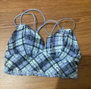 PINK Victoria's Secret Lavender Plaid Lace Bralette thumbnail 1
