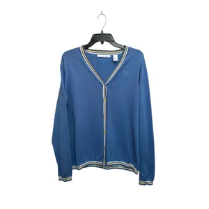 St. Aumont Golf Cardigan Women's Large Light Blue Button Front V-Neck‎ Striped thumbnail 3