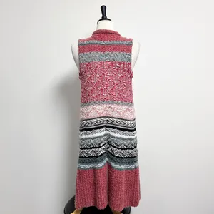 Anthropologie Sleeping On Snow Red Ivory Quillins Jacquard Open Vest Duster M/LP thumbnail 4