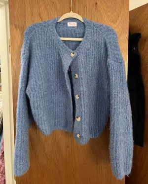 Pink lily bouncy fuzzy button up cardigan thumbnail 1