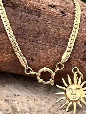 18K Gold Plate Herringbone Charm Holder Necklace Stainless Steel Women’s Jewelry thumbnail 3