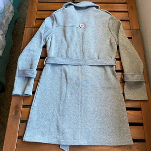 Gray Pea Coat with Double-Breasted Design and Belt thumbnail 5