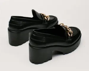 Nasty Gal Black Faux Leather Chunky Loafer with Gold Thick Chain Size 8 thumbnail 4