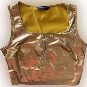 NWOT Allegra K Metallic‎ Gold Crop Top XS – U Neck Sleeveless Clubwear thumbnail 4