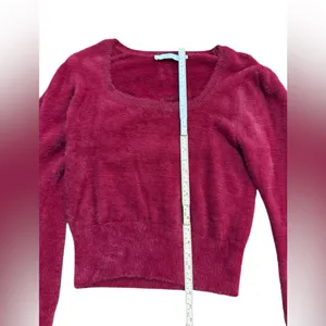 ASTR Wine Red Fuzzy Crop Sweater Women's Sz‎ XL Minimalist Soft Girl Era thumbnail 7