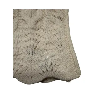 Lauren Ralph Lauren Cream Lambswool Rabbit Hair Cable Knit Scarf Scalloped Edge thumbnail 5