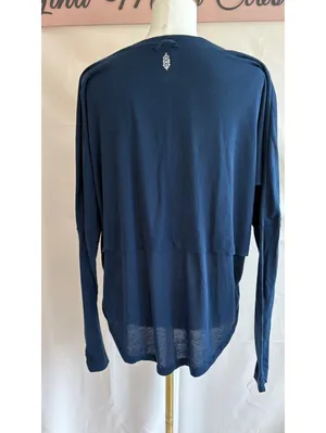 Free People Navy Blue Long Sleeve Button-Up Tunic Top Size Medium thumbnail 3