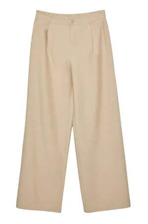 Stradivarius Smart Straight Leg Trousers in Beige, Size US6 thumbnail 1