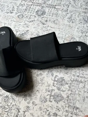 Zara BLACK Lug Sole Neoprene slide slip Sandals thumbnail 2