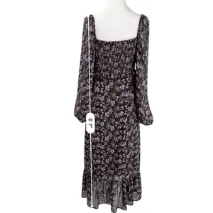 143 Story By Line Up Sz M Floral Maxi Brown Lavendor Front Slit Dress thumbnail 13