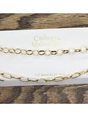 NWT Catherine Malandrino 2 Faceted Charm Chain Link Bracelets Gold Multi 7.5" thumbnail 2
