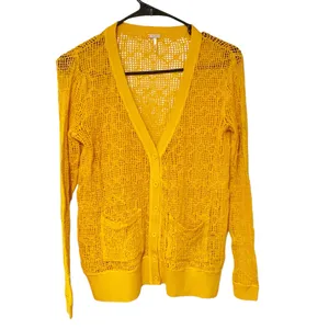 Free People FP‎ Beach Size Small Open Knit Mustard Yellow Cardigan thumbnail 2