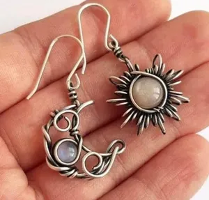 Boho Opal Sun and Moon Drop Dangle Earrings Moonstone thumbnail 1