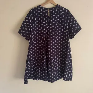 Anthropologie Maeve Emmy Short Sleeve Swing Dress Navy Shibori Print Cotton L thumbnail 5