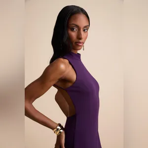 Lulus Damaris Dark Purple Mock Neck Backless Maxi Dress thumbnail 3