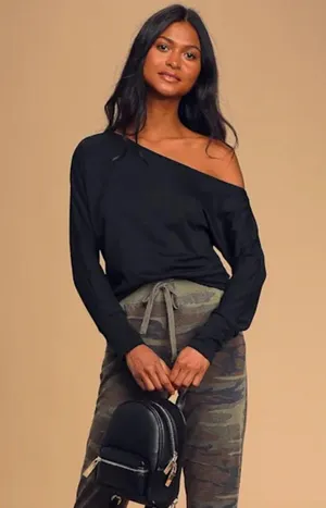 Lulus Black One-Shoulder Sweater Top thumbnail 1