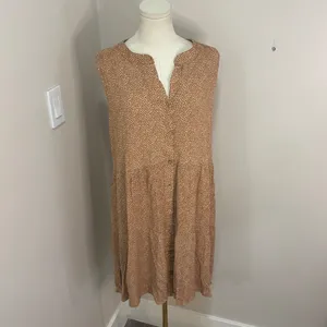 Baltic Born Rust Brown White Micro Dot Sleeveless Tiered Midi Dress Womens 1X thumbnail 3
