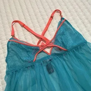 Victoria’s Secret Sheer Blue Coral Neon Lace Mesh Babydoll Lingerie Sz S Small thumbnail 6