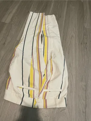Anthropologie White Cotton-Blend Pants with Yellow & Pink Stripes thumbnail 3