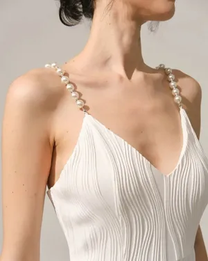 ✨ NWT RIHOAS White Textured Plissé Mini Dress w/ Pearl Straps (Size XS) 🤍 thumbnail 3