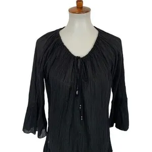 Ralph Lauren Tunic Small Black‎ Long Sleeve Pleated Boho Classic Essential thumbnail 2