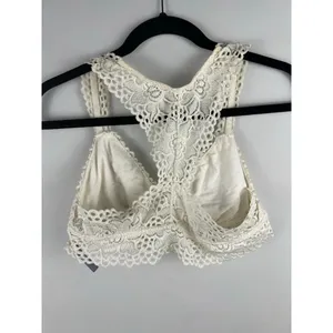 Aerie Ivory Lace Racerback Bralette Size Large L Wireless Crochet Lace Bra thumbnail 5