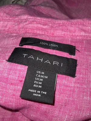 Tahari Pink Linen V-Neck Tunic with Button Side Tabs Medium thumbnail 6