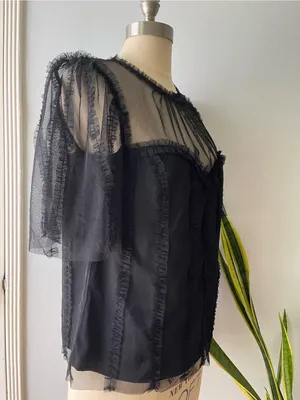 Boden• Black Mesh Ruffle Lace Blouse• Sz 8 thumbnail 2