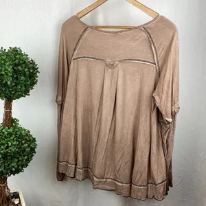 POL Tan Long Sleeve Casual Distressed Tee T Shirt L thumbnail 3